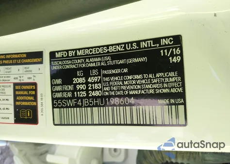 2017 Mercedes-Benz C 300 from USA, damaged, VIN 55SWF4JB5HU198604